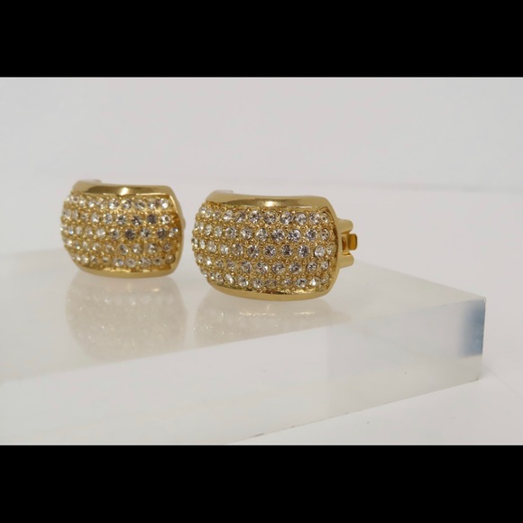 VINTAGE CHRISTIAN DIOR PAVE CRYSTAL HALF HOOP EARRINGS - Picture 8 of 8